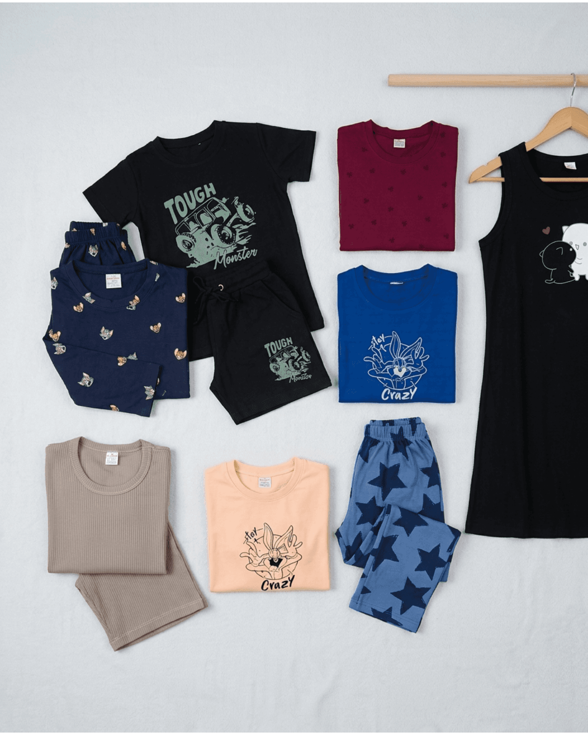 Folded nightwear garments made by Mum & Daughter Garments